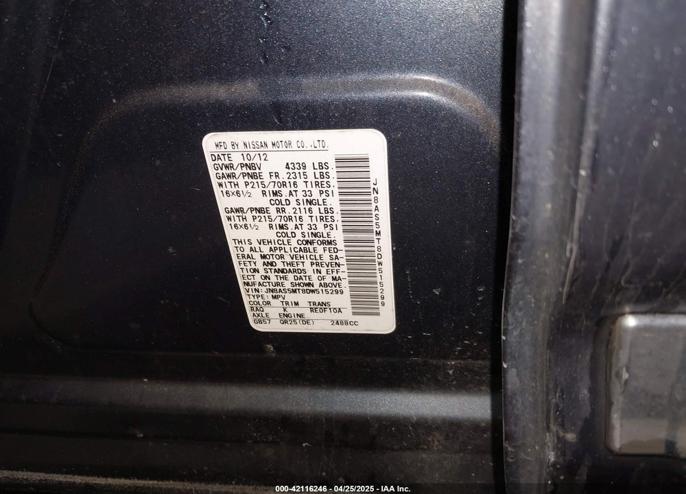 2013 NISSAN ROGUE S VIN: JN8AS5MT8DW515299