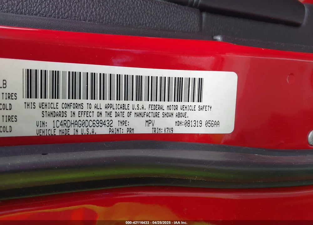 2013 DODGE DURANGO VIN: 1C4RDHAG0DC699432