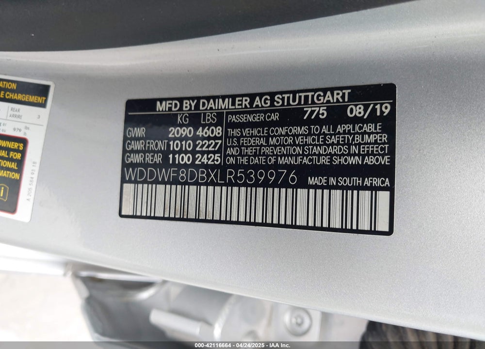 2020 MERCEDES-BENZ C 300 VIN: WDDWF8DBXLR539976