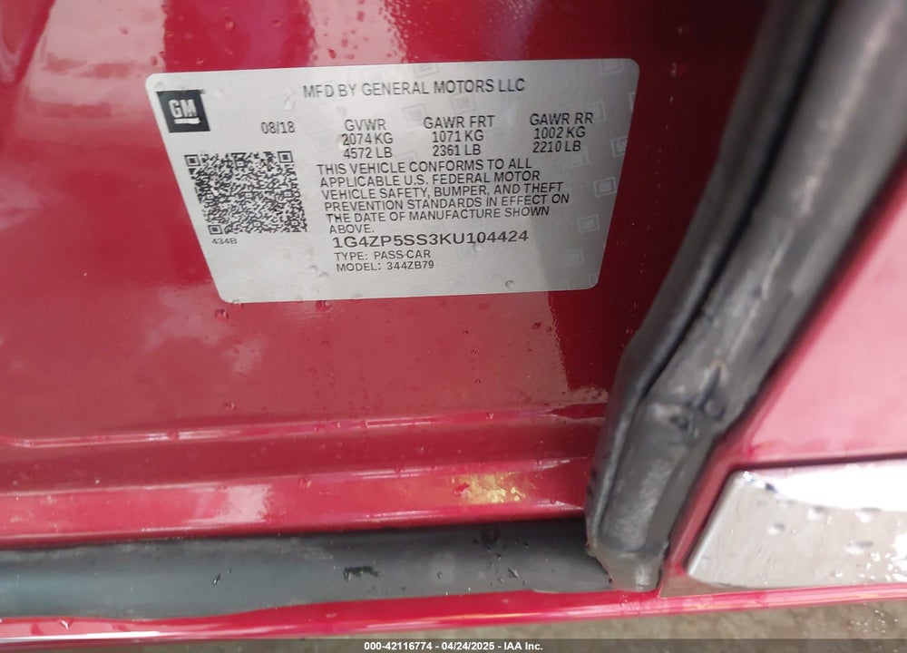 2019 BUICK LACROSSE FWD ESSENCE VIN: 1G4ZP5SS3KU104424