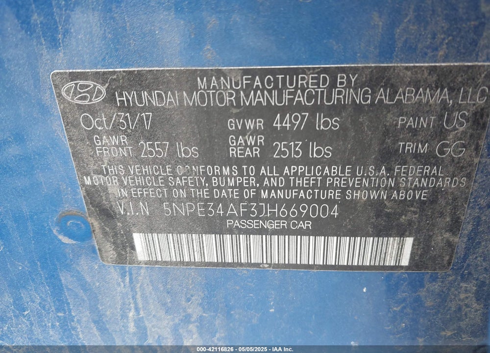 2018 HYUNDAI SONATA VIN: 5NPE34AF3JH669004