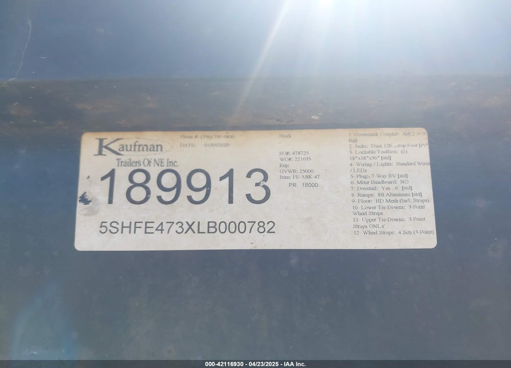 2020 KAUFMAN TRAILERS --- VIN: 5SHFE473XLB000782