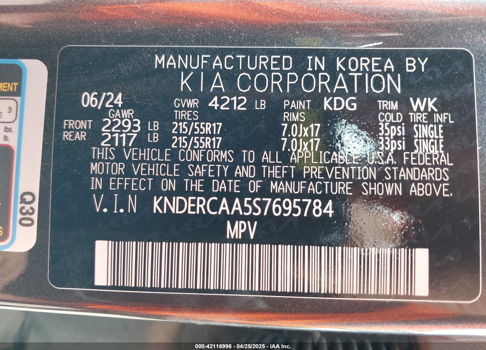 2025 KIA SELTOS VIN: KNDERCAA5S7695784