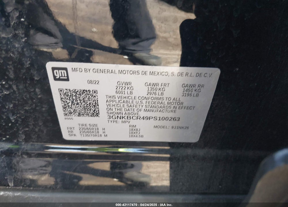 2023 CHEVROLET BLAZER VIN: 3GNKBCR49PS100263