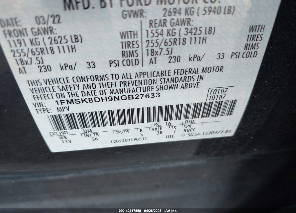 2022 FORD EXPLORER XLT VIN: 1FMSK8DH9NGB27633