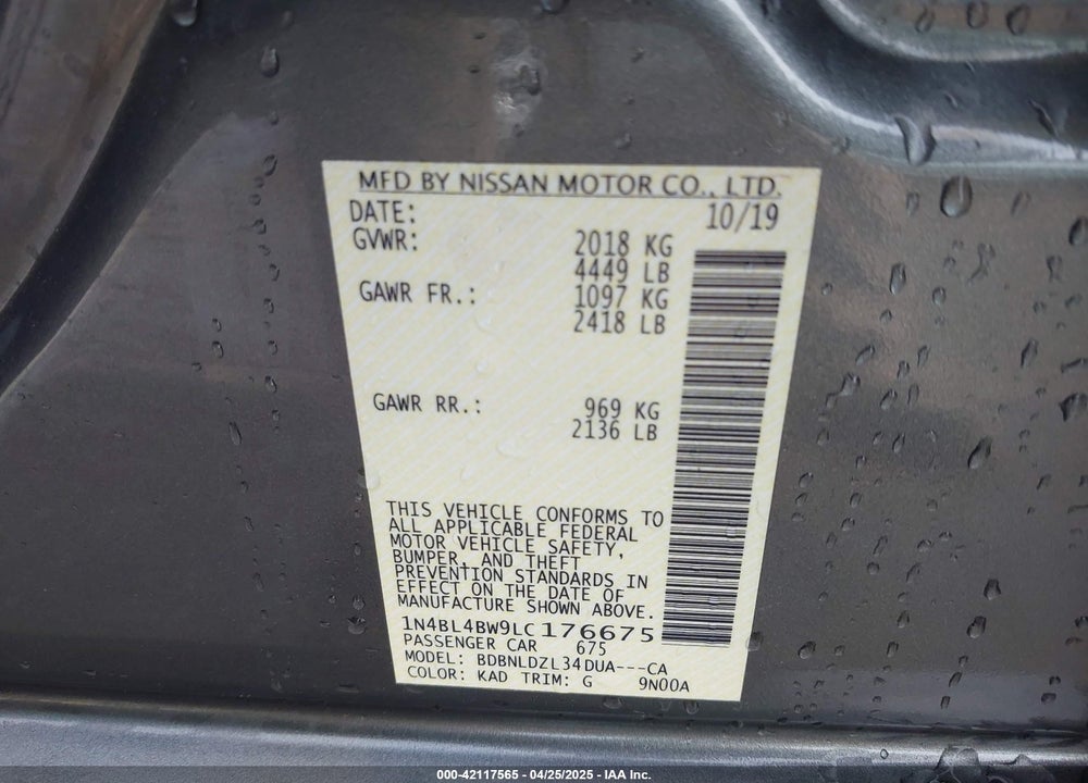 2020 NISSAN ALTIMA VIN: 1N4BL4BW9LC176675