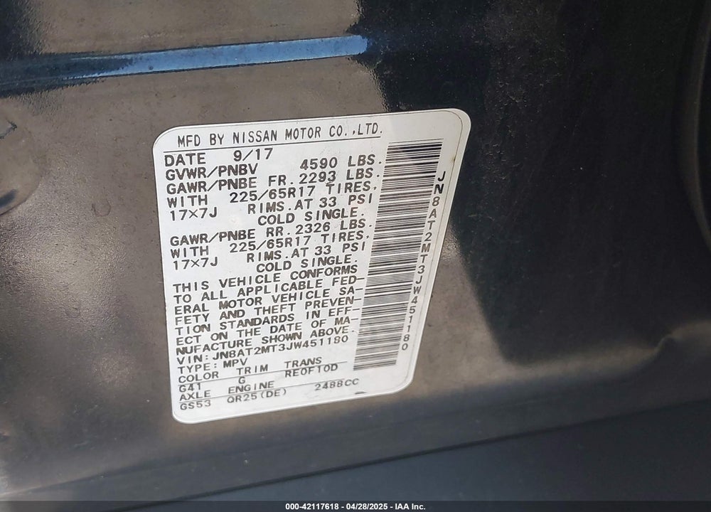 2018 NISSAN ROGUE S VIN: JN8AT2MT3JW451180
