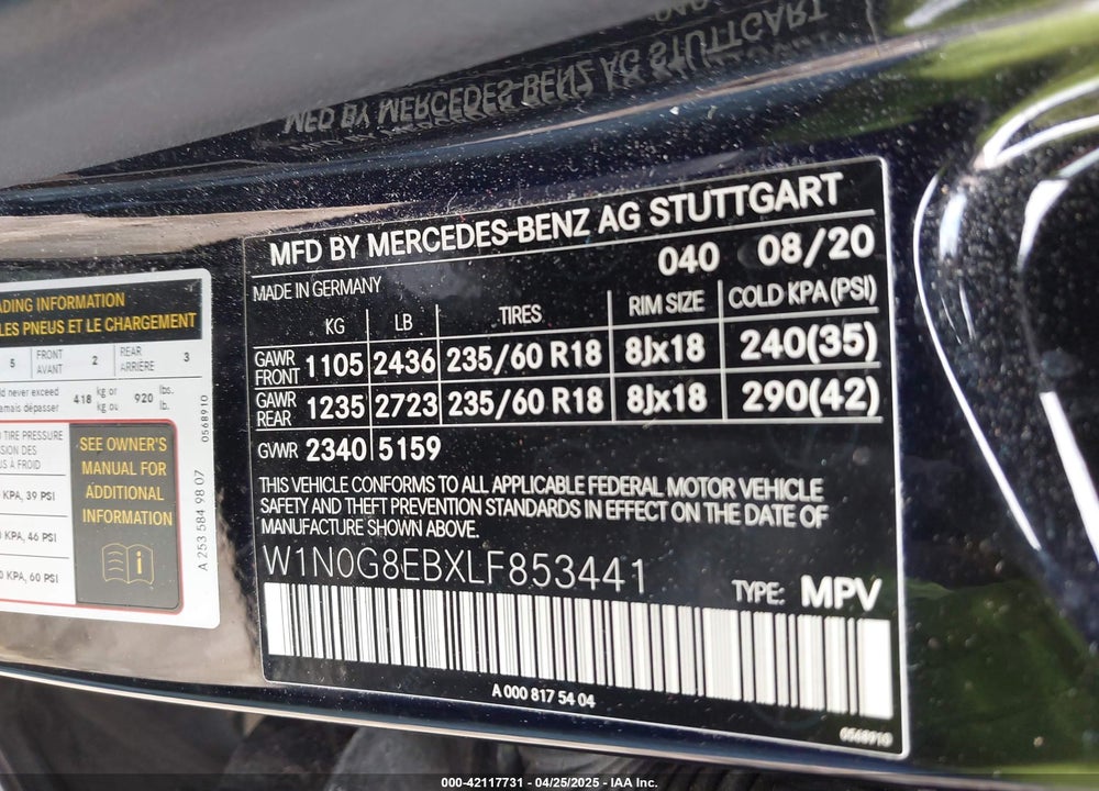 2020 MERCEDES-BENZ GLC 300 VIN: W1N0G8EBXLF853441