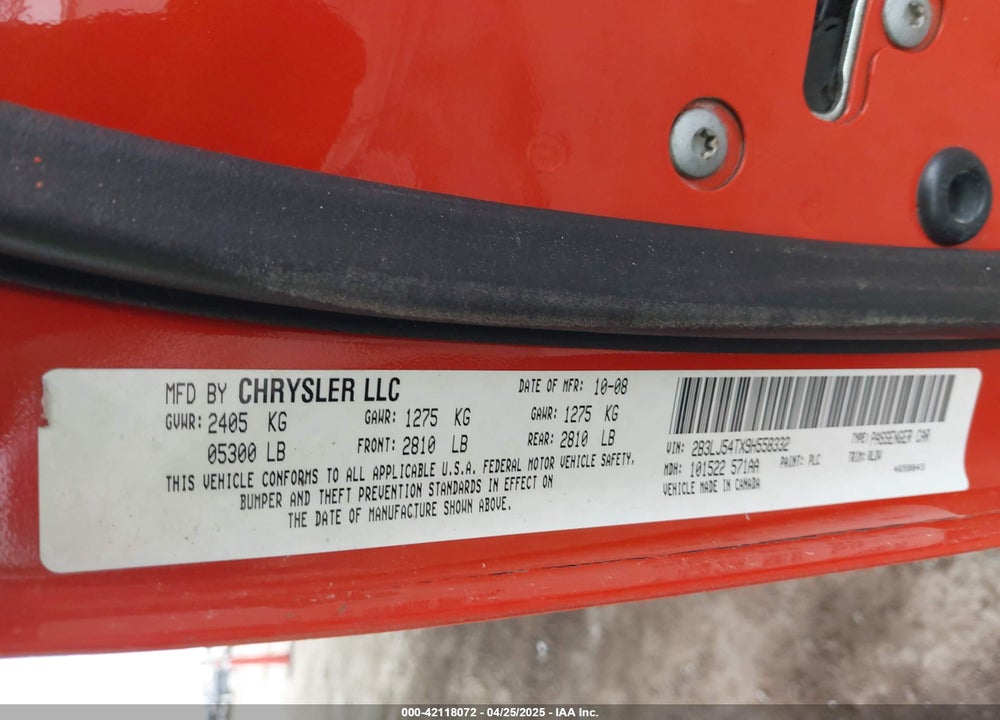 2009 DODGE CHALLENGER VIN: 2B3LJ54TX9H558332