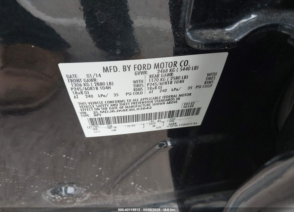 2014 LINCOLN MKX VIN: 2LMDJ6JK6EBL03842