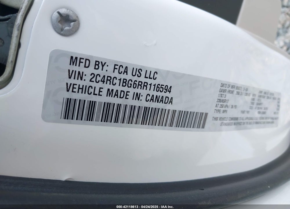 2024 CHRYSLER PACIFICA TOURING L VIN: 2C4RC1BG6RR116594