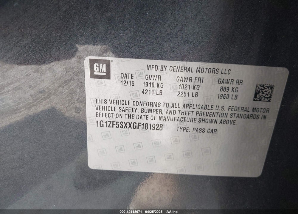 2016 CHEVROLET MALIBU 2LT VIN: 1G1ZF5SXXGF181928