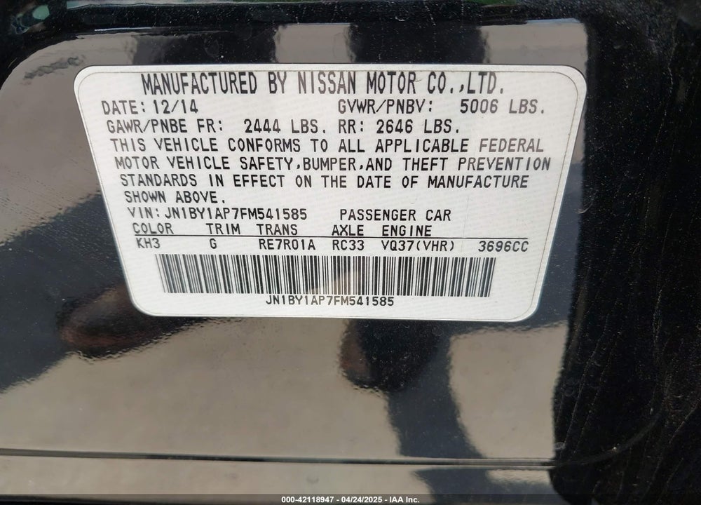2015 INFINITI Q70 3.7 VIN: JN1BY1AP7FM541585
