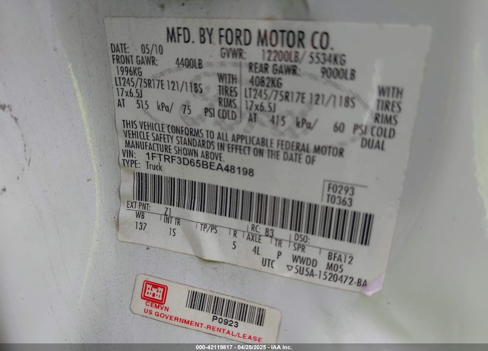 2011 FORD F-350 XL VIN: 1FTRF3D65BEA48198