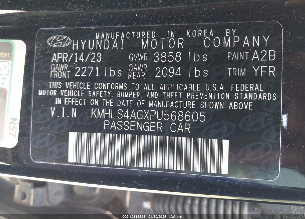 2023 HYUNDAI ELANTRA SEL VIN: KMHLS4AGXPU568605