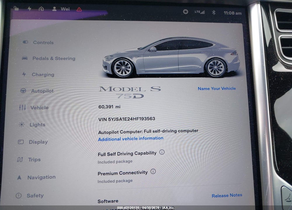 2017 TESLA MODEL S VIN: 5YJSA1E24HF193563