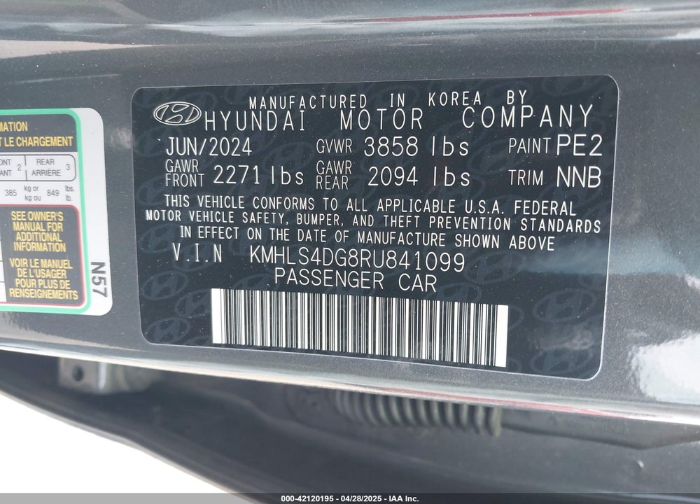 2024 HYUNDAI ELANTRA VIN: KMHLS4DG8RU841099