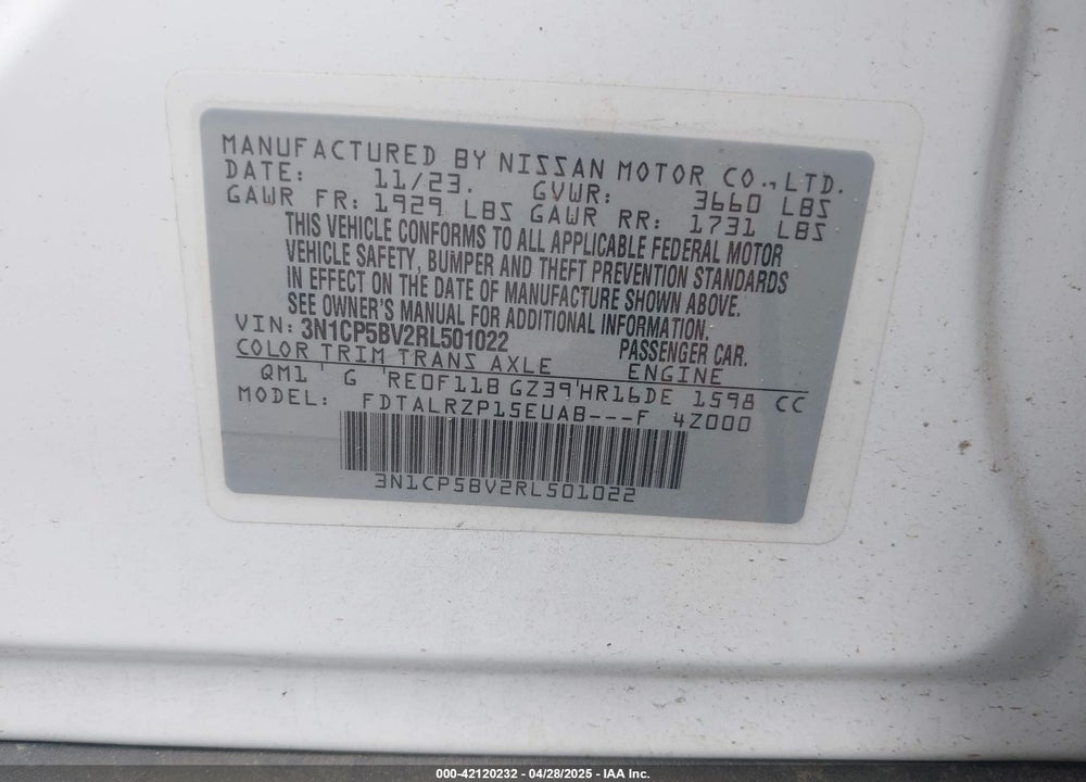 2024 NISSAN KICKS VIN: 3N1CP5BV2RL501022