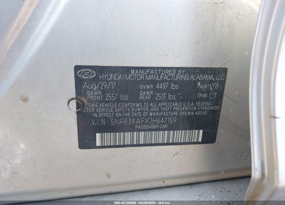 2018 HYUNDAI SONATA SPORT VIN: 5NPE34AFXJH647159