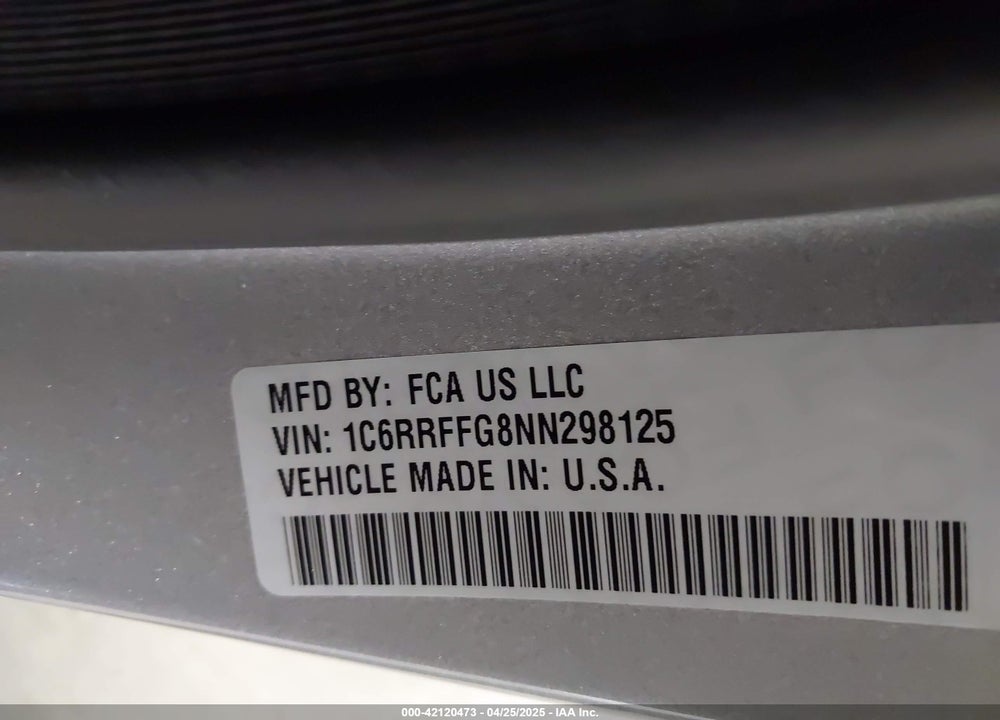 2022 RAM 1500 VIN: 1C6RRFFG8NN298125