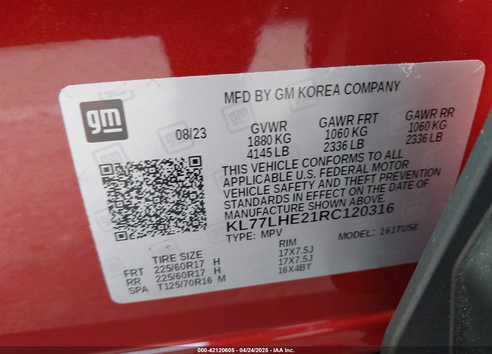 2024 CHEVROLET TRAX VIN: KL77LHE21RC120316