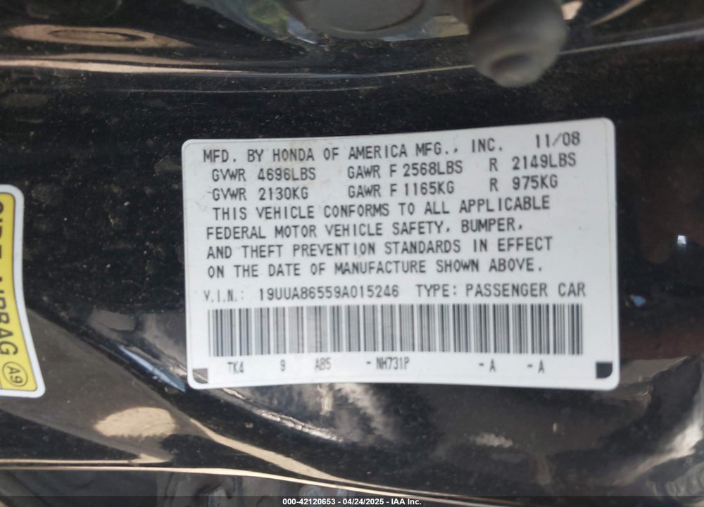 2009 ACURA TL 3.5 VIN: 19UUA86559A015246