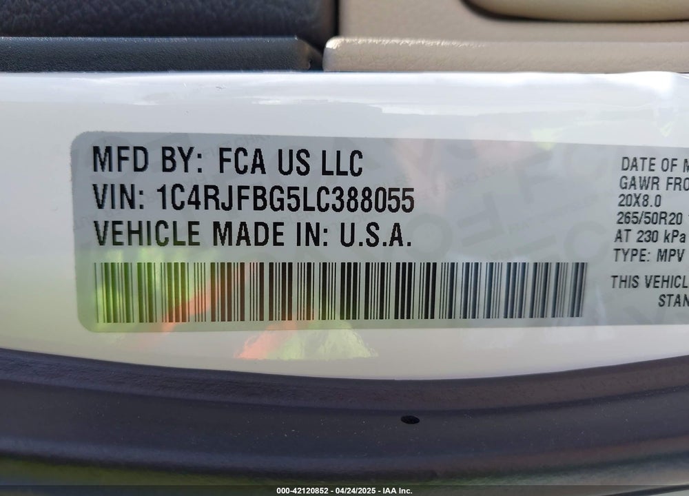 2020 JEEP GRAND CHEROKEE LIMITED 4X4 VIN: 1C4RJFBG5LC388055