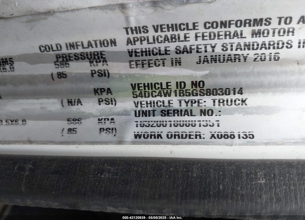 2016 ISUZU NPR HD GAS REG VIN: 54DC4W1B5GS803014