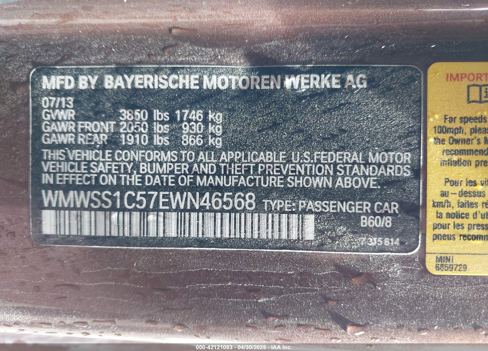 2014 MINI PACEMAN VIN: WMWSS1C57EWN46568