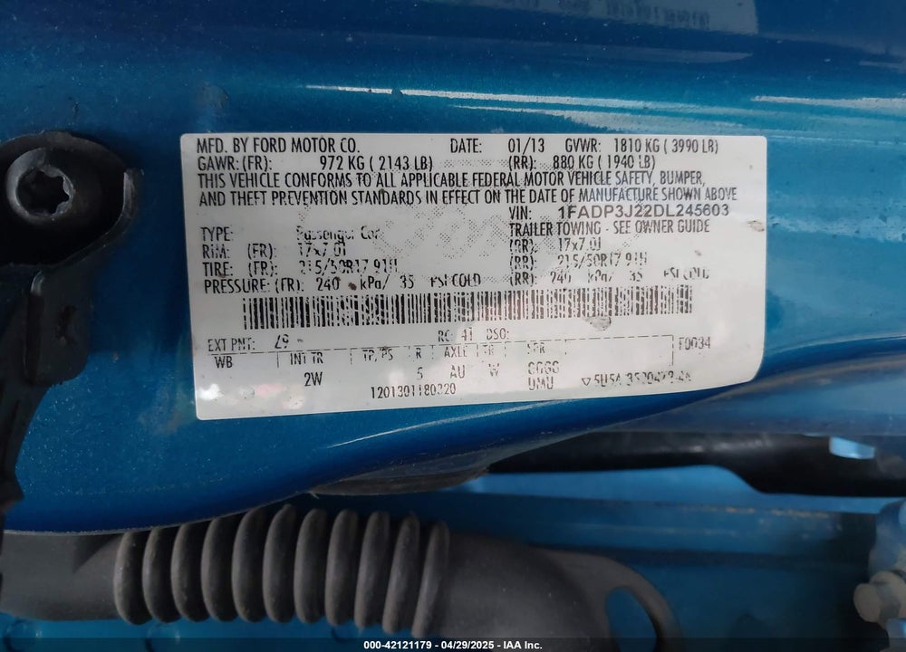 2013 FORD FOCUS VIN: 1FADP3J22DL245603