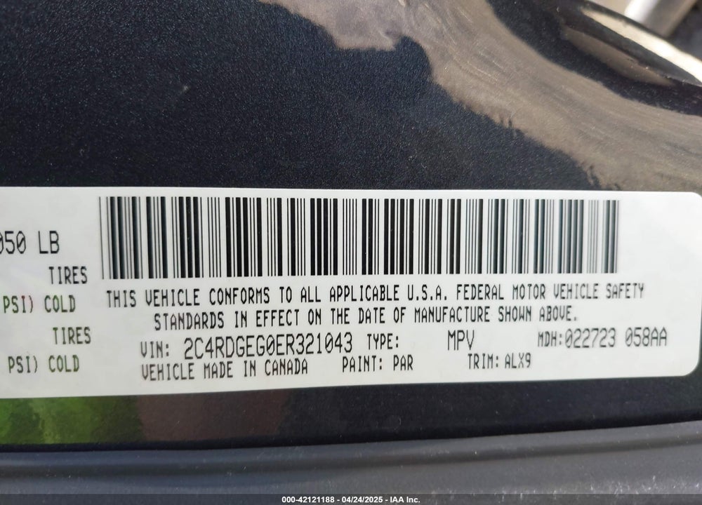 2014 DODGE GRAND CARAVAN R/T VIN: 2C4RDGEG0ER321043
