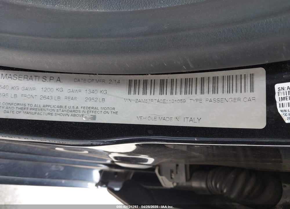 2014 MASERATI GHIBLI S Q4 VIN: ZAM57RTA0E1101059