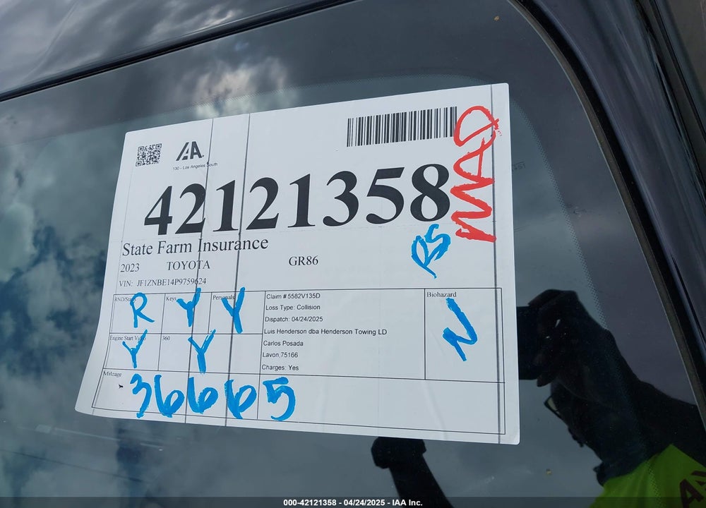2023 TOYOTA GR 86 VIN: JF1ZNBE14P9759624