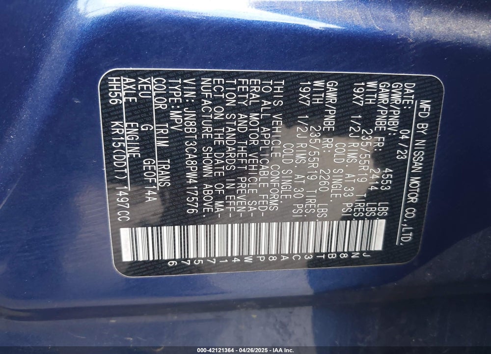 2023 NISSAN ROGUE VIN: JN8BT3CA8PW417576