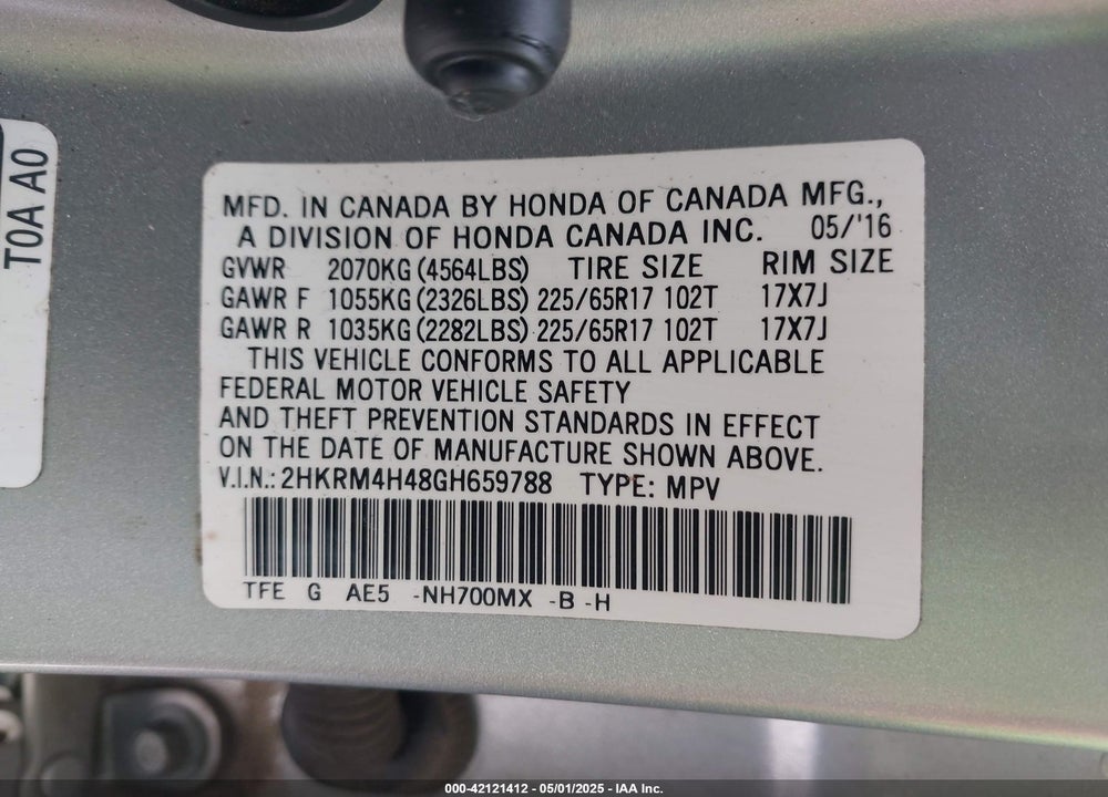 2016 HONDA CR-V SE VIN: 2HKRM4H48GH659788