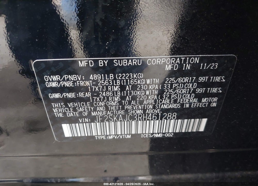 2024 SUBARU FORESTER WILDERNESS VIN: JF2SKAJC3RH461288