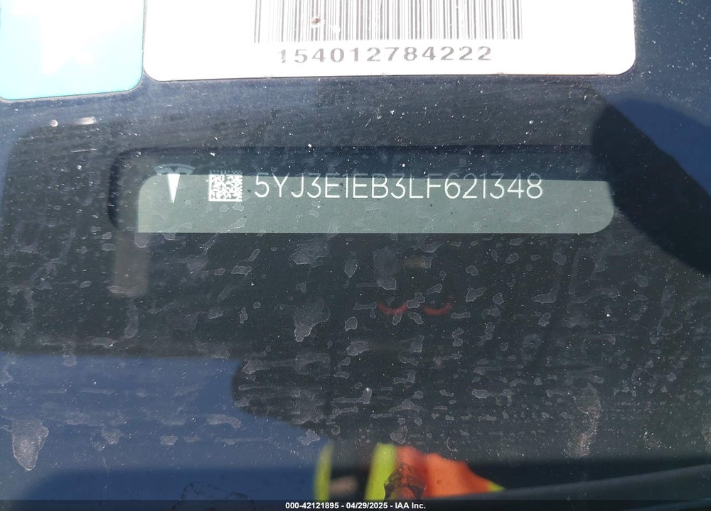 2020 TESLA MODEL 3 VIN: 5YJ3E1EB3LF621348