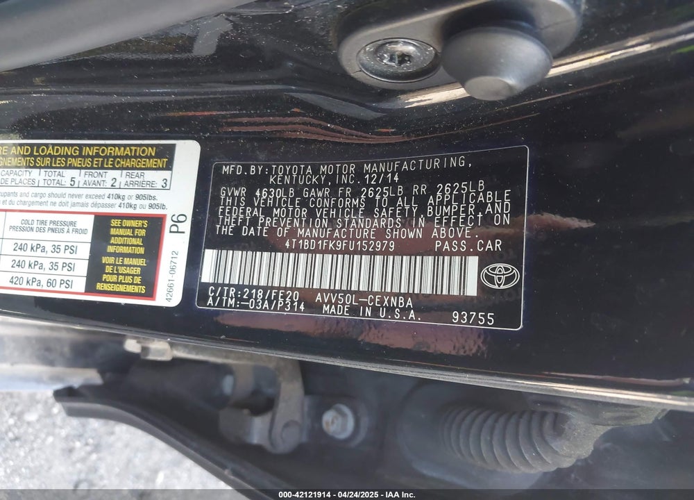 2015 TOYOTA CAMRY HYBRID LE VIN: 4T1BD1FK9FU152979