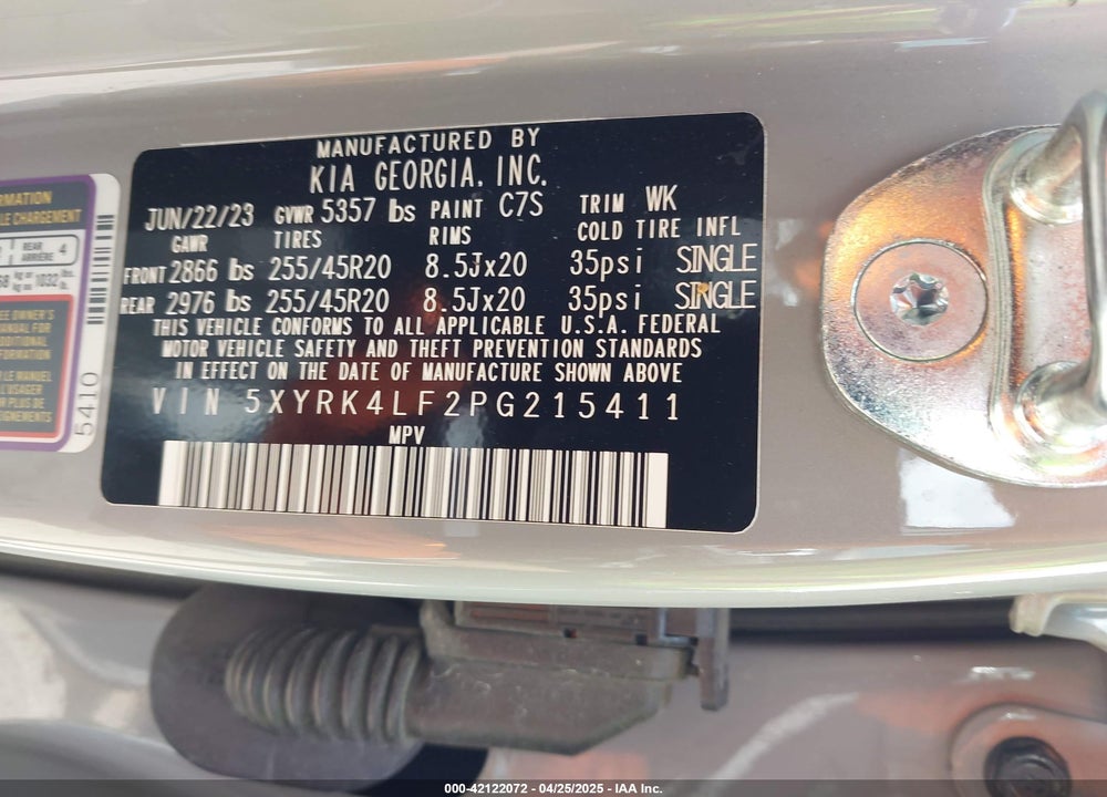 2023 KIA SORENTO VIN: 5XYRK4LF2PG215411
