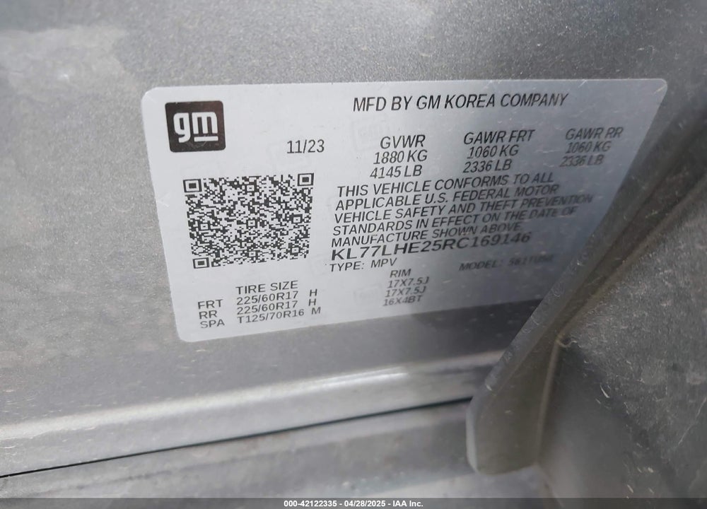 2024 CHEVROLET TRAX FWD LT VIN: KL77LHE25RC169146