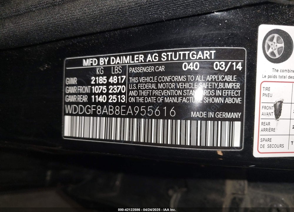 2014 MERCEDES-BENZ C CLASS VIN: WDDGF8AB8EA955616