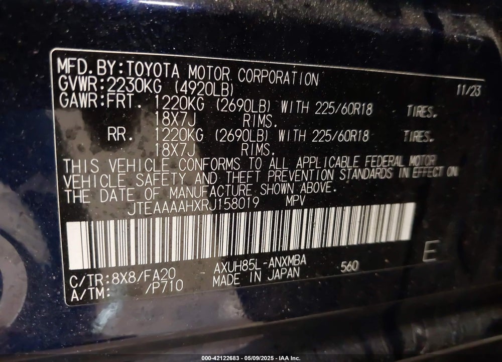 2024 TOYO VENZA LE AWD VIN: JTEAAAAHXRJ158019