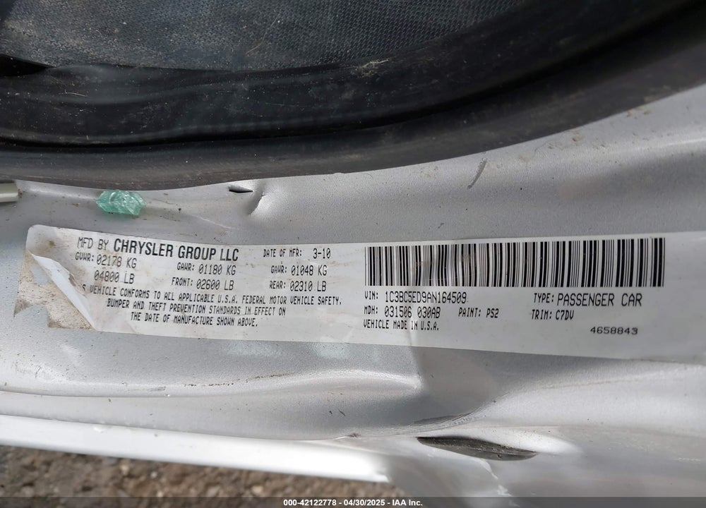2010 CHRYSLER SEBRING TOURING VIN: 1C3BC5ED9AN164509