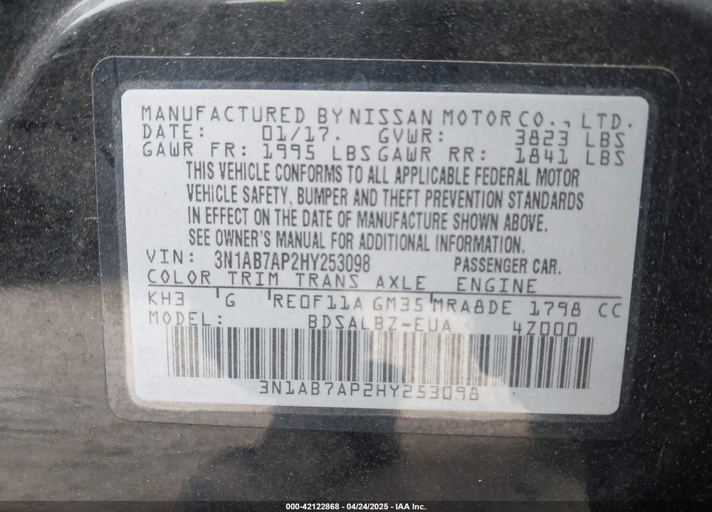 2017 NISSAN SENTRA VIN: 3N1AB7AP2HY253098