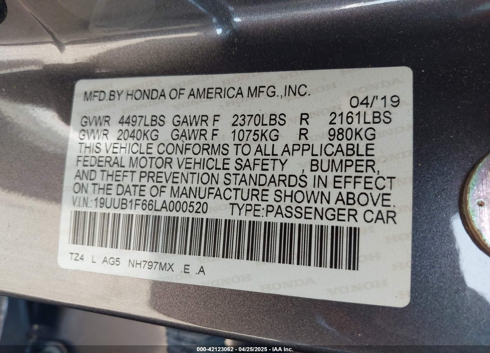 2020 ACURA TLX A-SPEC/A-SPEC W/RED LEATHER VIN: 19UUB1F66LA000520