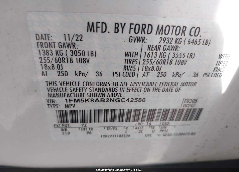 2022 FORD POLICE INTERCEPTOR VIN: 1FM5K8AB2NGC42586