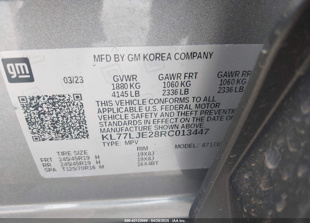 2024 CHEVROLET TRAX FWD 2RS VIN: KL77LJE28RC013447