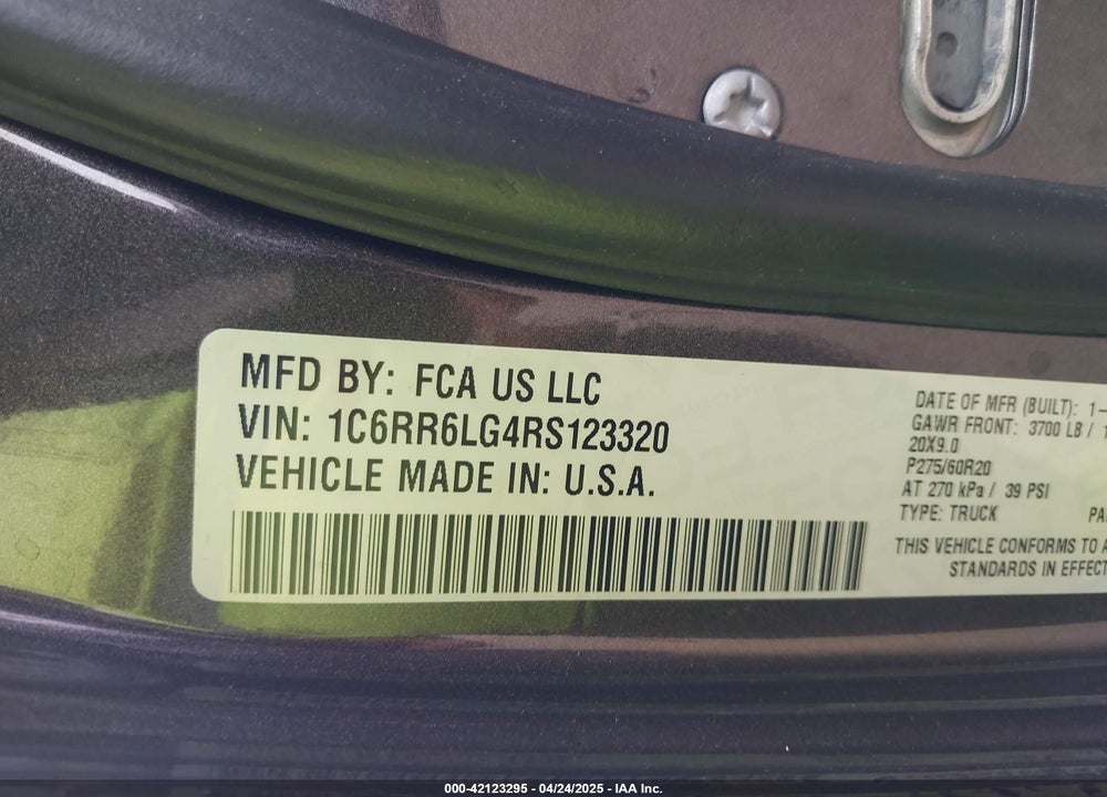 2024 RAM 1500 CLASSIC VIN: 1C6RR6LG4RS123320