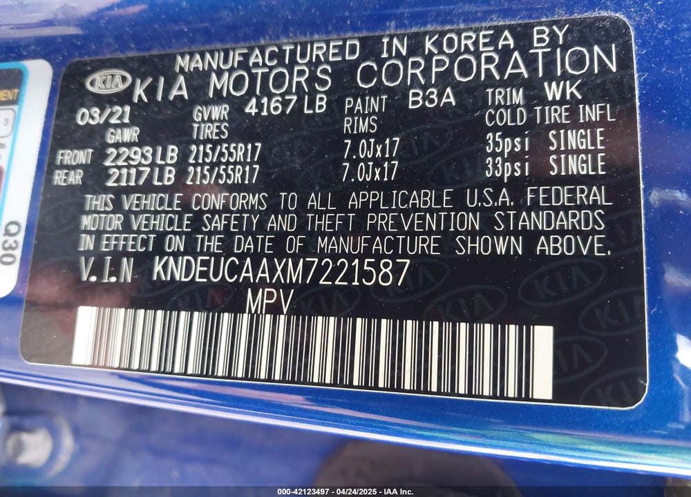 2021 KIA SELTOS VIN: KNDEUCAAXM7221587