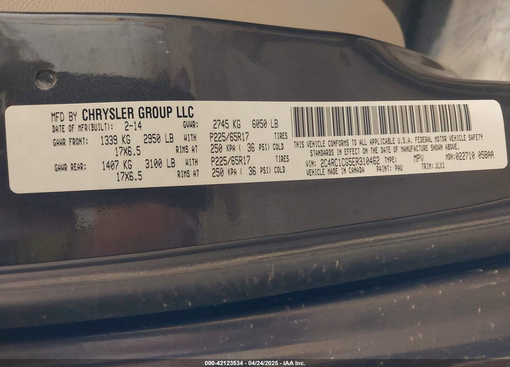 2014 CHRYSLER TOWN & COUNTRY TOURING-L 30TH ANNIVERSARY VIN: 2C4RC1CG5ER310462